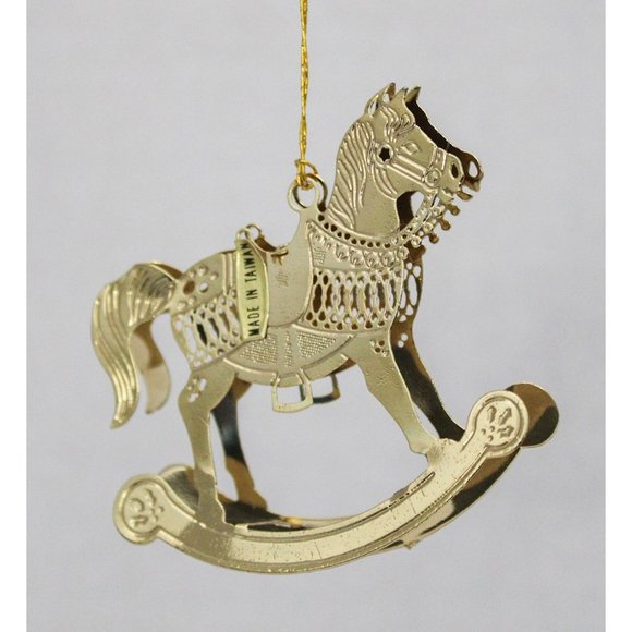GOLD PLATED ROCKING HORSE CHRISTMAS ORNAMENT - Picture 2 of 4